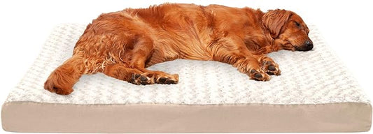 Furhaven Memory Foam Dog Bed for Large Dogs w/ Removable Washable Cover, For Dogs Up to 95 lbs - Ultra Plush Faux Fur & Suede Mattress - Cream, Jumbo/XL
