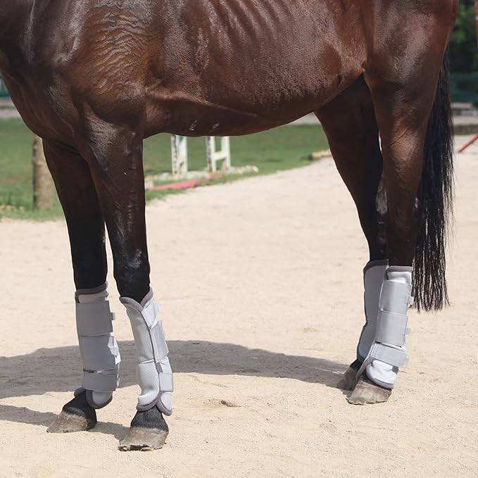 Fly Boots for Horses Set of 4, Breathable Comfy Mesh Horse Leggings Reduce Stomping, Hoof Stress, and Leg Fatigue Grey Pony