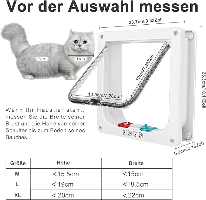 Cat Door, Safety Pet Door with 4 Way Lock, Weatherproof & Easy Installation Cat Flap Door for Interior Exterior Door, Window, Wall(X-Large, 7.87in x 8.66in Flap)