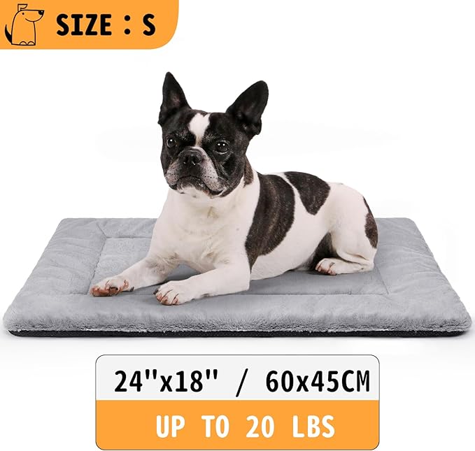 Dog Bed, Dog Crate Mat Washable, Ultra Soft & Anti-Slip S Dog Bed Fit Dog Crates & Kennels, Suitable for Dogs Up to 25 lbs, 24" x 18", Grey