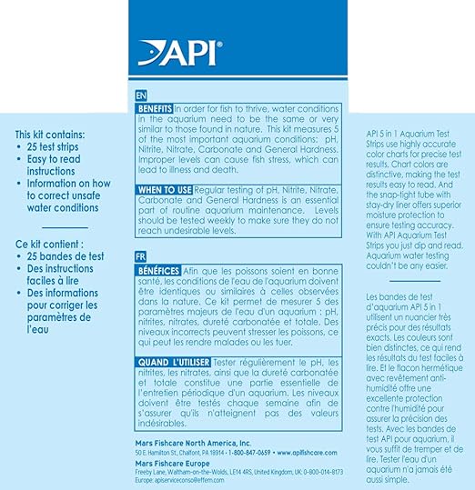 API 5-in-1 Test Strips Freshwater and Saltwater Aquarium Test Strips 25-Count Box