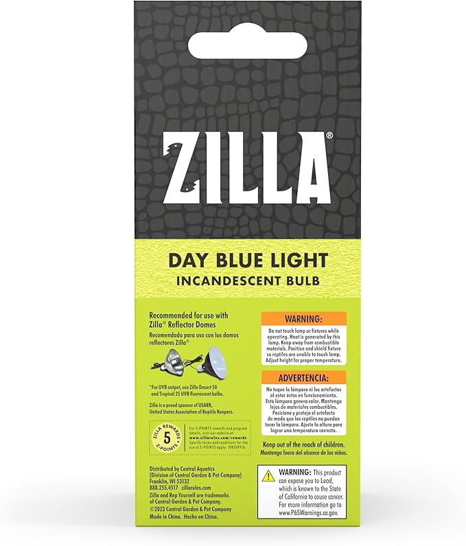 Zilla Reptile Terrarium Incandescent Heat Bulb, Day Blue, 50 Watts