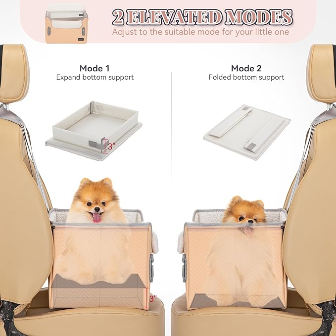 PETSFIT Cat Car Seat, Waterproof PU Leather Dog Booster Car Seat with Patent Safe Buckles, Clip-On Leash, Pet Travel Carrier Bed for Small Pets Up to 25lbs (Orange)