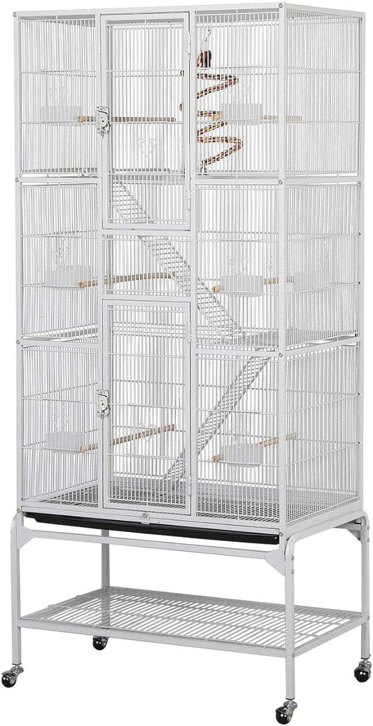 Yaheetech 69'' Extra Large Bird Cage Metal Parrot Cage w/Detachable Stand for Mid-Sized Parrots Cockatiels Conures Parakeets Lovebirds Budgie Finch, White