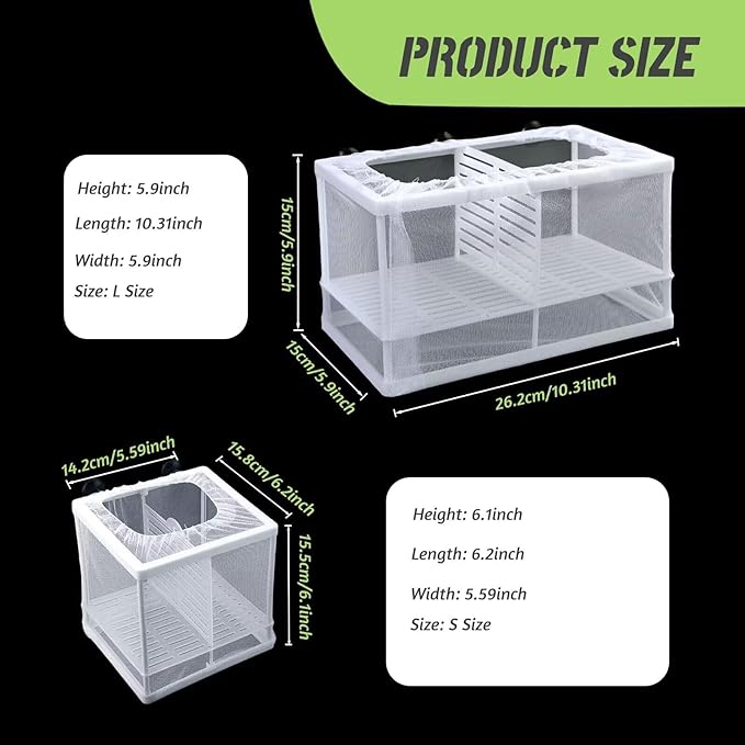 Fish Breeder Box Fish Aquarium Isolation Box Fish Divider Breeder Box with Suction Cups for Baby Fishes Shrimp Clownfish Guppy White