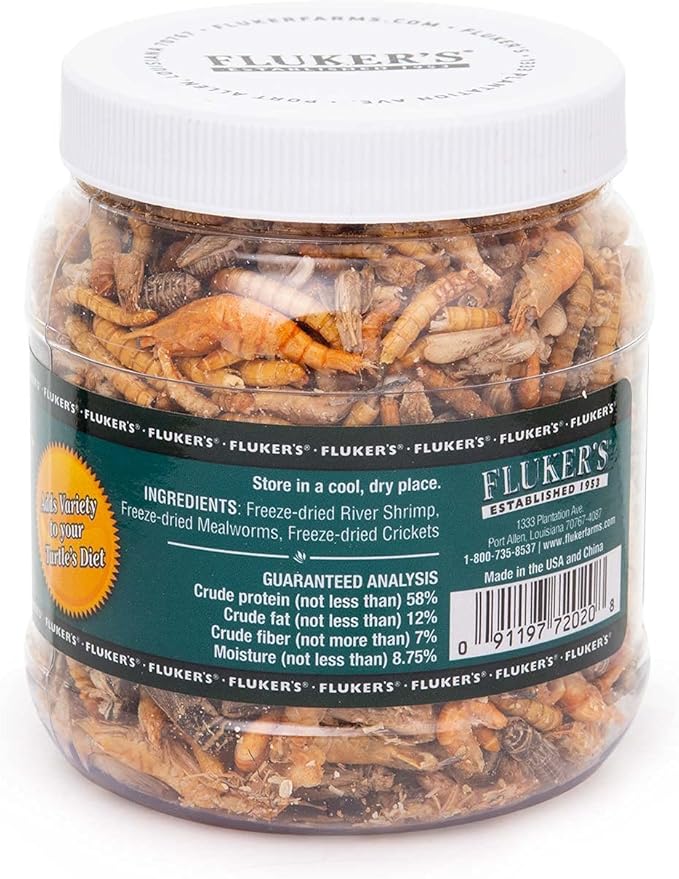 Fluker's Medley Treat for Aquatic Turtles, River Shrimp, Mealworms, and Crickets, 1.5 oz