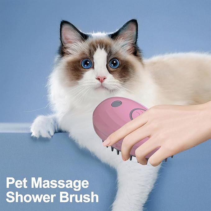 Cat Steam Brush, 3 in 1 Cat Steamy Brush, Silicone Massage Grooming Brush, Pet Hair Self Cleaning Brush Comb for Cats Dogs(Pink Whale)