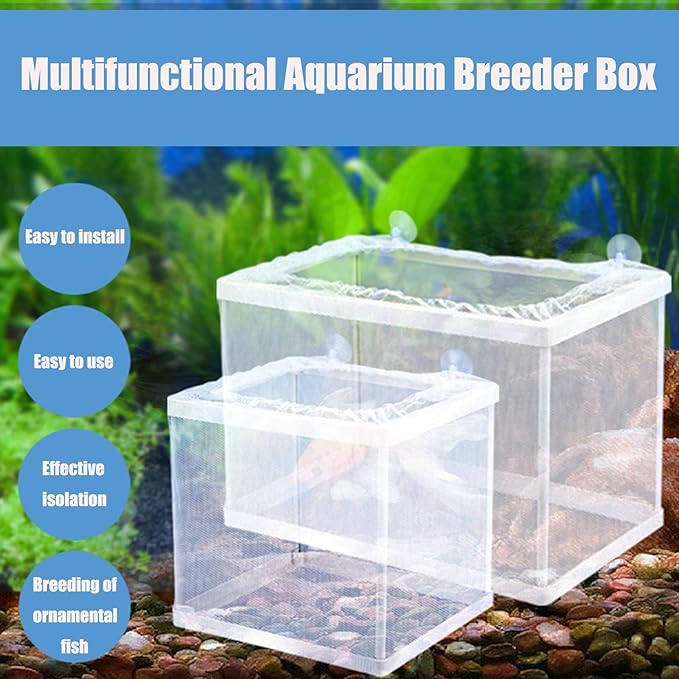 MY MIRONEY 6.3" x 5.63" x 6.22" Fish Incubator Mesh Box Aquarium Fish Breeder Box White Nylon Mesh Juvenile Fish Separation Net Fish Fry Hatchery with Suction Cups Pack of 2
