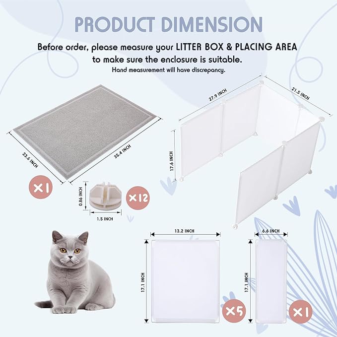 MEEXPAWS Cat Litter Box Enclosure Splash Guard Extra Large 28L × 21.5W x 18H inch with Cat Litter Mat Easy Clean (White)