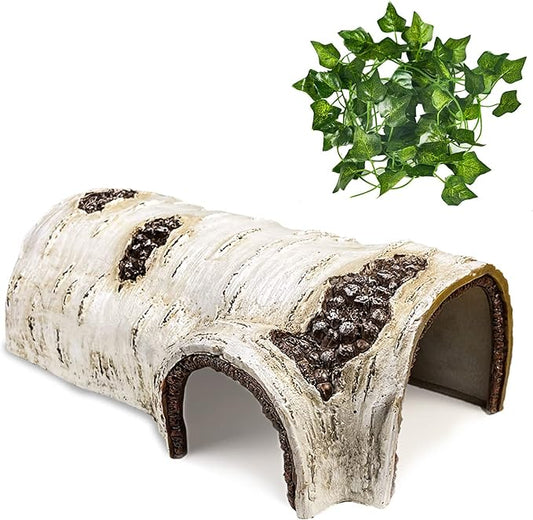 Reptile Hide Caves Simulation Tree Hideout Snake Hide Leopard Gecko Terrarium Plastic Plant Leaves Ornament Habitat Shelter Decor for Lizard Hermit Crab Spider Frog Amphibians Medium Size