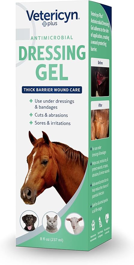 Vetericyn Plus Wound Dressing Gel for Animals| Thick Barrier Wound Care for Cats, Dogs, Horses, and Small Animals, Works on Wounds and Skin Irritations. 8 ounces