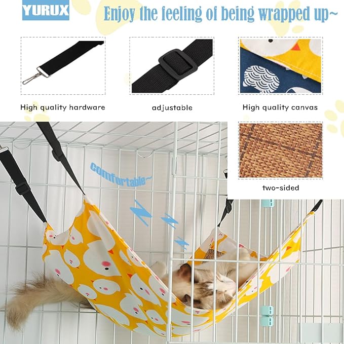 2 Pieces Reversible cat hammock，Summer Bamboo Mats Cool Mats，Adjustable Straps and Metal Hooks for Cats Small Dogs Rabbits,Sleeping and Resting Sleepy Pad