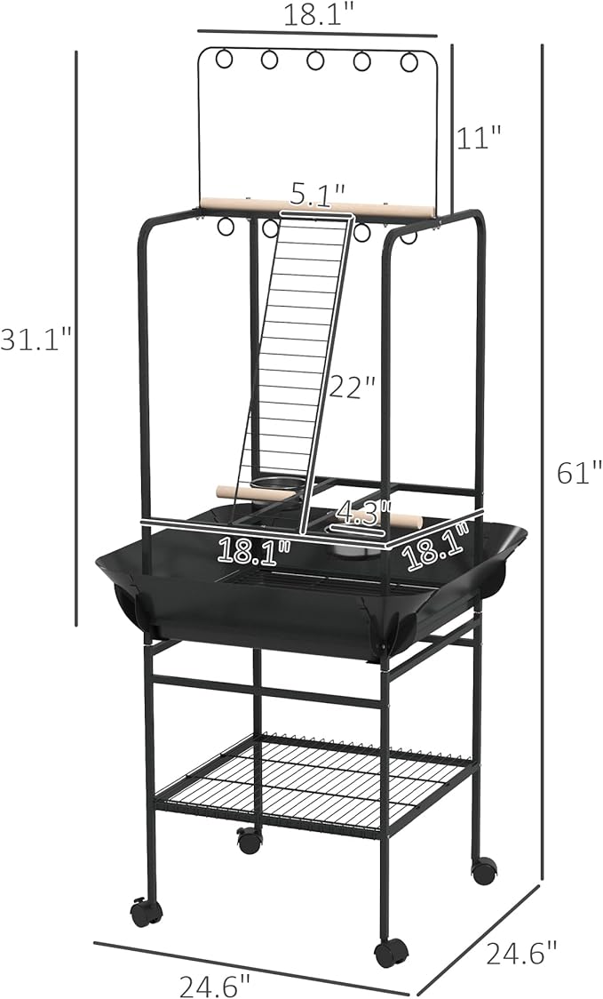 NicBex 61" Large Bird Stand with Wheels,Bird Play Stand for Parrot Lovebirds Finches Parakeets Budgie Parrotlet Conures,Parrot Stand with Perches, Stainless Steel Feed Bowls,Toy Hanger,Gray