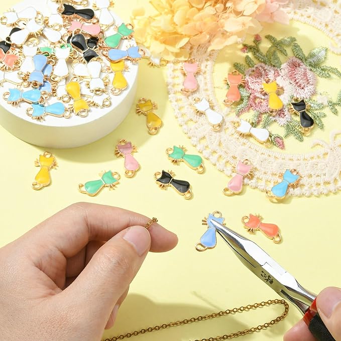 KitBeads 100pcs Random Cute Cat Charms Enamel Colorful Mini Pet Charms Alloy Cartoon Cat Charms for Jewelry Making Bracelets Necklace