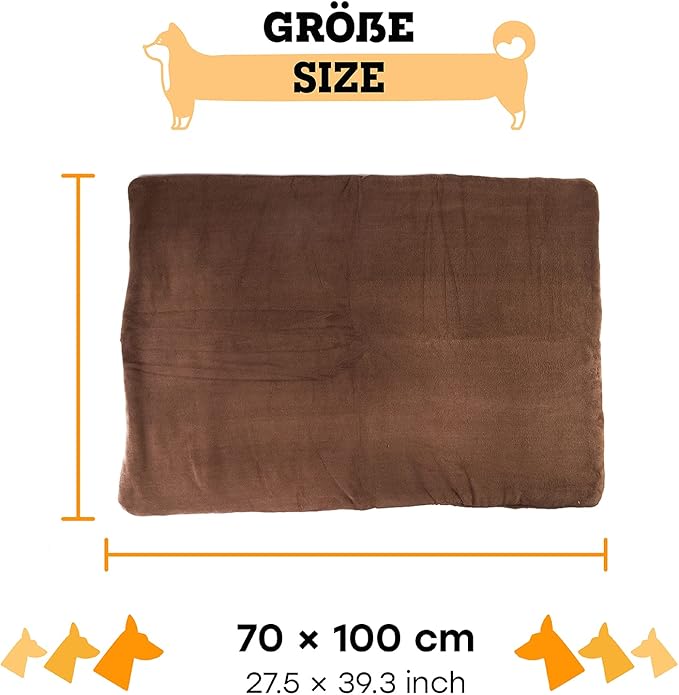 Dog Mat - 27.5 x 39.3 in Fluffy Padded Dog Blanket w/Insulation - Non Slip Kennel Mats for Sleeping - Machine Washable Bed for Dogs - Brown