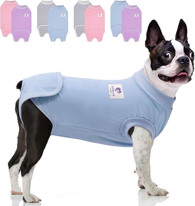 cyeollo 2pack Surgery Recovery Suit for Dogs Cats Soft Breathable Female Male Pet Bodysuit After Surgery for Spay, Neuter, Surgical Recovery Onesie Shirt for Small Medium Large Dogs, Blue & Grey, L