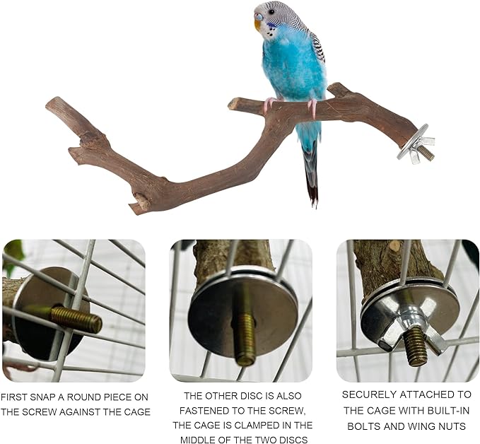 5PCS Bird Perch Stand Natural Wooden Parrot Stand Branch, 3 Grape Wood Perch, 2 Stand, Paw Grinding Fork Parakeet Chewing Stick Exercise Training Branches for Cockatiels, Small Birds