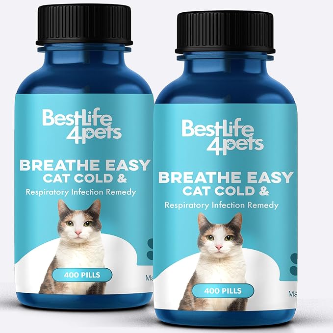 BestLife4Pets Cat Cold & Respiratory Infection Remedy - Breathe Easy Natural Relief for Your Feline's Runny Nose, Sneezing, Coughing, Nasal Congestion, and Asthma - 800 Odorless, Tasteless Pills