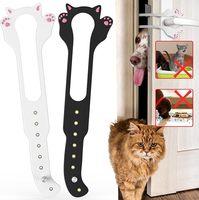 Cat Door Latch Holder,【8 Adjustable Sizes】 Stronger Flex Cat Door Stopper, Keep Door Open 1.5" to 8", Let's Cats in and Keeps Dogs Out of Litter & Food, No Tool Required & No Wall Damage