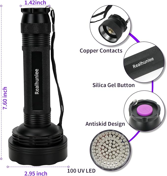 UV Flashlight Black Light, 100 LED Blacklight Flashlite Dry Pet Dog/Cat Urine Stains Detector, Bed Bug, Resin Curing, Scorpions Finder