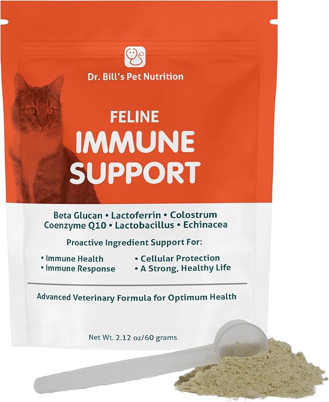 Dr. Bill’s Feline Immune Support Cat Vitamins and Supplements | Cat Immune Support | Colostrum Vitamins for Cats | Includes Beta Glucan, Lactoferrin, Colostrum, Zinc, Coenzyme Q-10, Bifidobacterium