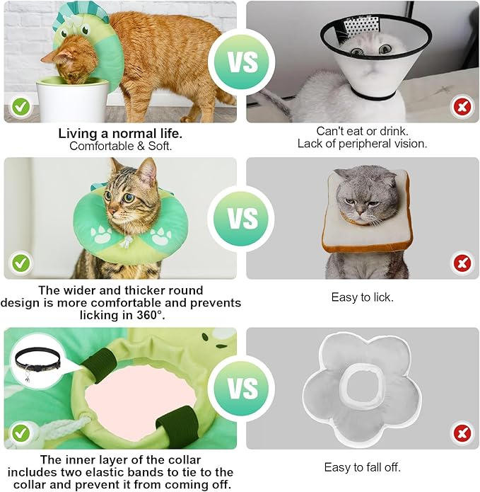 BEAUTYZOO Cat Cone, Adjustable Cat Cone Collar Soft, Cat Recovery E Collars After Surgery to Stop Licking, Protective Cat Neck Cone Alternative Donut Collar Cute Pillow for Cats Kitten Small Dogs