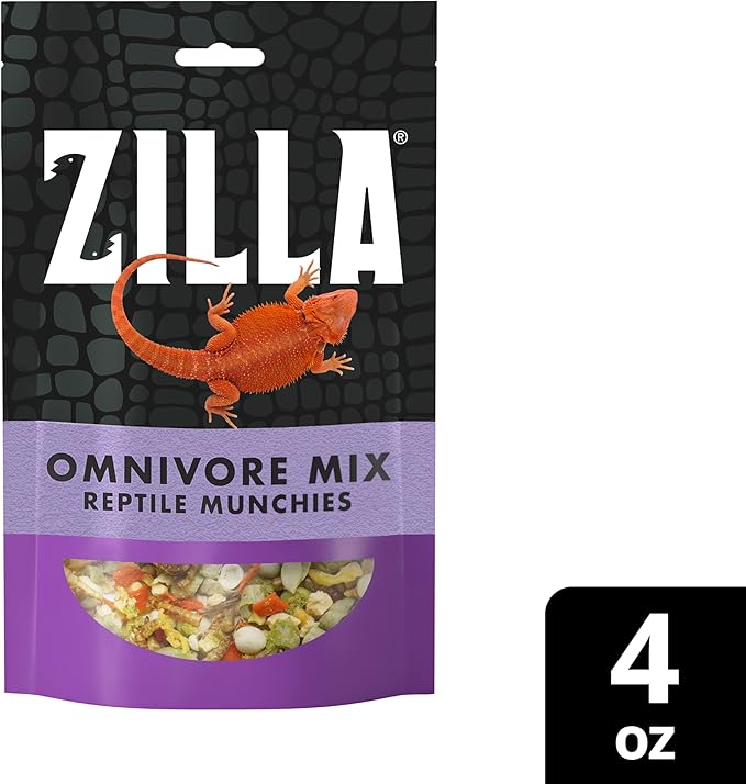 Zilla Reptile Munchies, Omnivore Mix, Dehydrated and Sun Dried Vegetables and Insects, Natural Ingredients, Resealable Bag 4 oz.