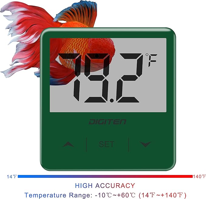 Aquarium Thermometer, Fish Tank Thermometer with Large LCD Display, Stick-on Tank Temp Sensor Ensures Accurate Reading, No Wires C/F Switch Aquarium Thermometer, Green Aquarium Thermometer