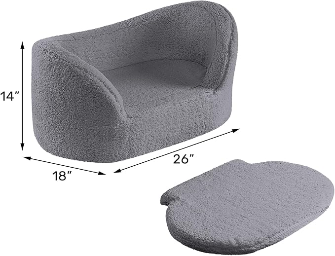 Hollypet Cat Sofa Couch, Pet Sofa for Cats and Small Dogs, Sherpa Fleece Cat Sleeping Bed, Ultra-Soft Snuggle Cat Sofa for Indoor Kitten, Luxury Mini Dog Couch Sofa Bed, Gray