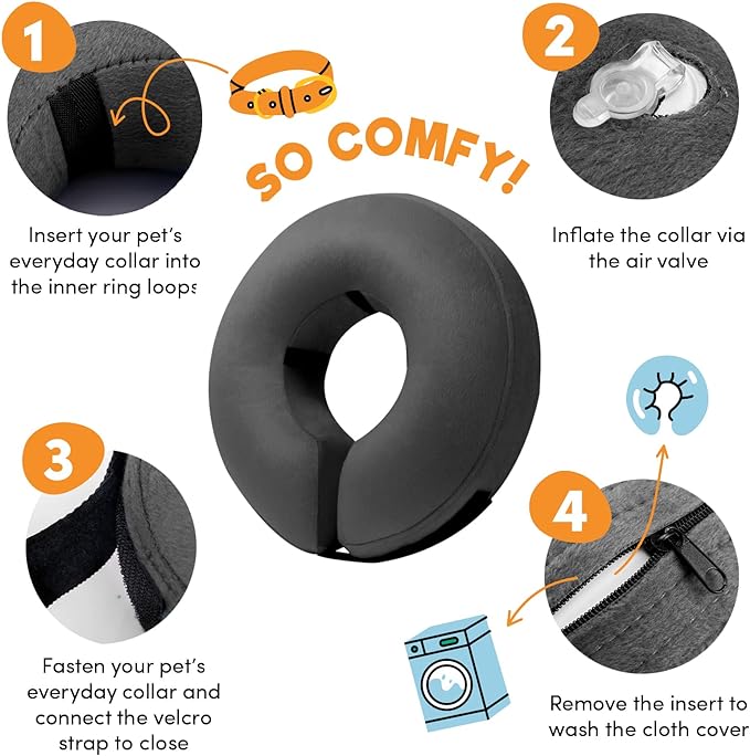 BENCMATE Protective Inflatable Collar for Dogs and Cats - Soft Pet Recovery Collar Does Not Block Vision E-Collar (Large, Dark Grey)