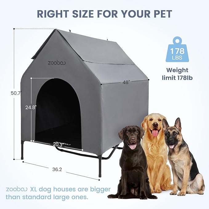 48" X-Large Dog House, Dog House for Large Dogs Indoor or Outside, Weatherproof 600D PVC Dog House Outdoor, Featuring Breathable 2x1 Textilene Elevated Dog Cooling Bed, Easy to Clean