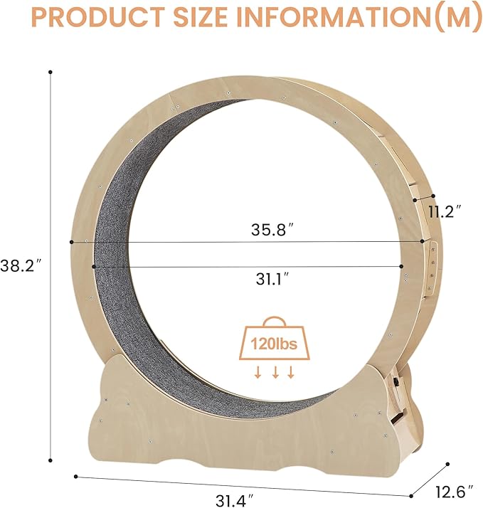 Cat Exercise Wheel,35.8 Inch Cat Wheels for Indoor Cats with Carpeted Runway,Cat Treadmill Running Wheel with Latch,Cat Running Wheel for Cats Daily Exercise and Weight Loss,Natural M
