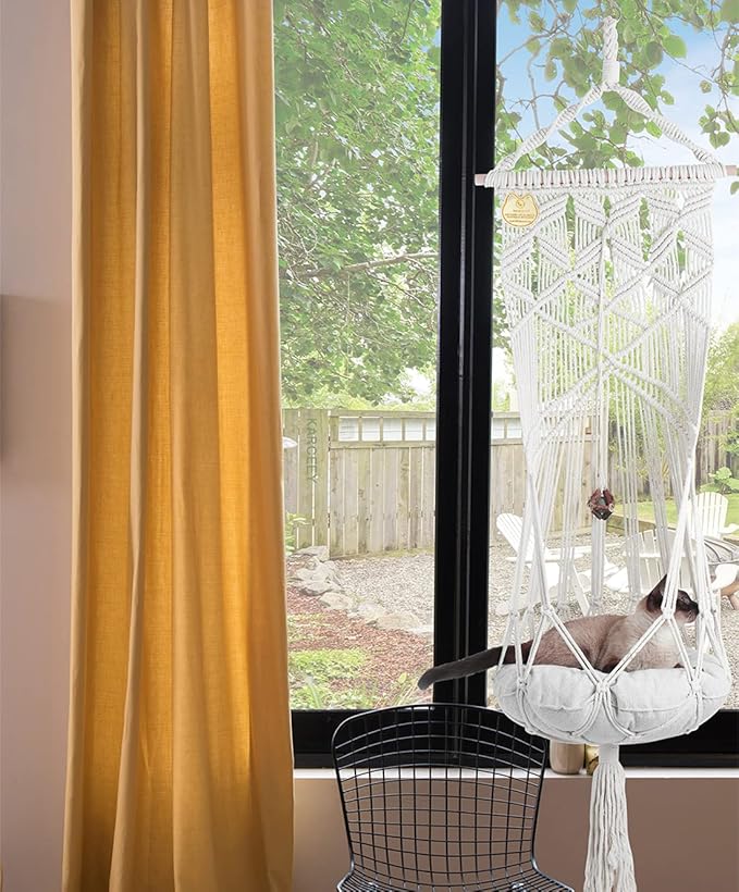 Macrame Cat Hammock,Macrame Hanging Cat Bed with Catnip Cushion and Hanging Kit (1.Macrame Hammock with Cat Bed)