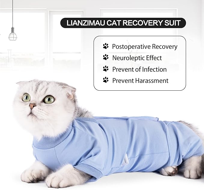 Cat Surgical Recovery Suit Professional for Male Female Dog Abdominal Wounds Cone E-Collar Alternative, Anti-Licking Or Skin Diseases Pet Surgical Recovery Pajama Suit, Soft Fabric Onesie for Cats