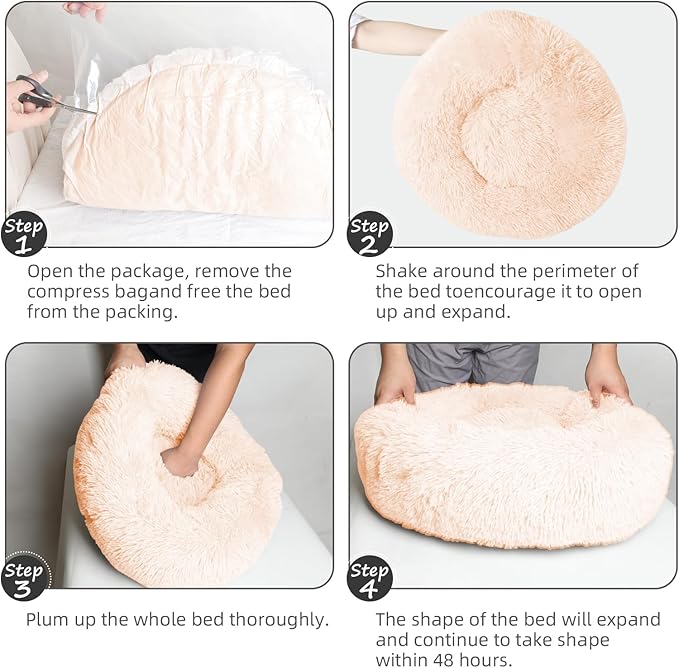 Cat Bed for Indoor Cats,24 Inch Cat Bed & Dog Bed Machine Washable, Fluffy Round Pet Bed Non-Slip, Calming Soft Plush Donut Cuddler Cushion Self Warming for Puppy and Kitten