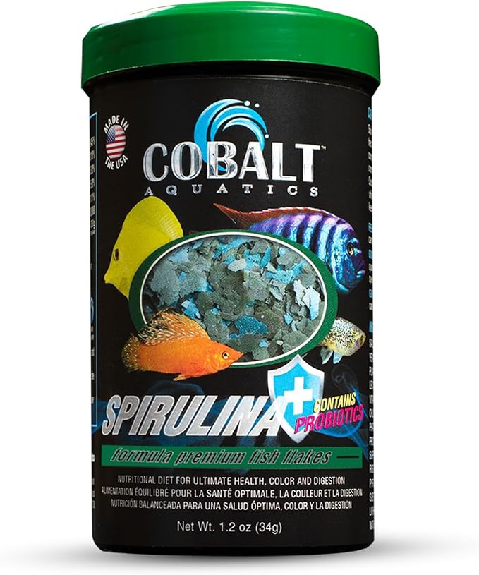 Cobalt Aquatics Spirulina with Blue Flakes 1.2oz - Premium Fish Food for Vibrant Health - Ideal for Fish Tanks, Aquariums