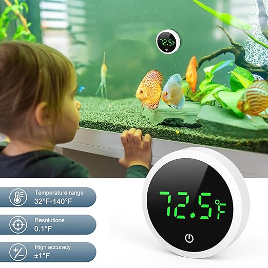 Upgraded Aquarium Thermometer, Wireless Digital Fish Tank Thermometer with Touch Screen, ±0.1°F High Precision, 5S Refresh Speed, Stick-on Thermometer for Aquariums, Glass Containers