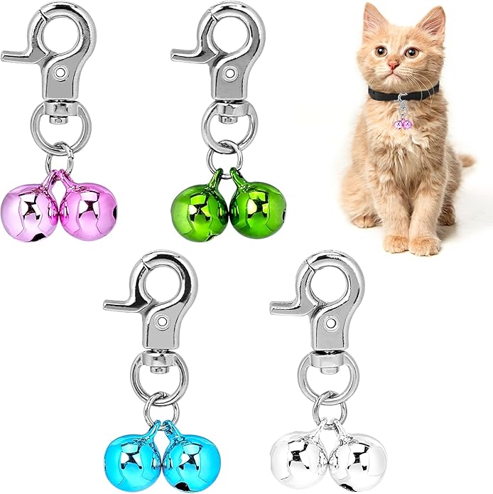 4 Packs Bells for Dog Collars, Cat Bell for Cat Collars, Stainless Steel Collar Charms, Pet Training Pendants, Small Bells with Snap Clips for Indoor Dog Cat Collar DIY Keychains Crafts,Silver