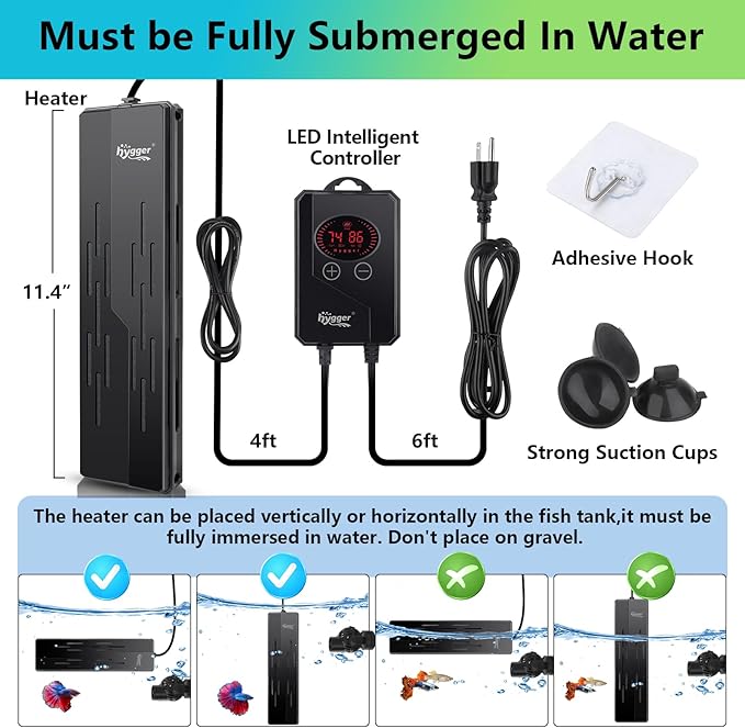 hygger Aquarium Heater 1200W,Submersible Fish Tank Heater with Digital LED Controller,Double Quartz Tubes,Overheating & Auto Shut Off Protection,for Saltwater & Freshwater Fish Tank 130-280Gallon