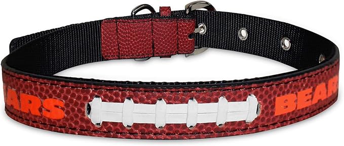 Pets First Tough Leather Pet Collar NFL Chicago Bears Premium Dog Collar, Limited Edition, Size Small. Best & Strongest Heavy-Duty Dog Collar!, 12-15" Long & 0.75" Wide, CHI-3081-SM