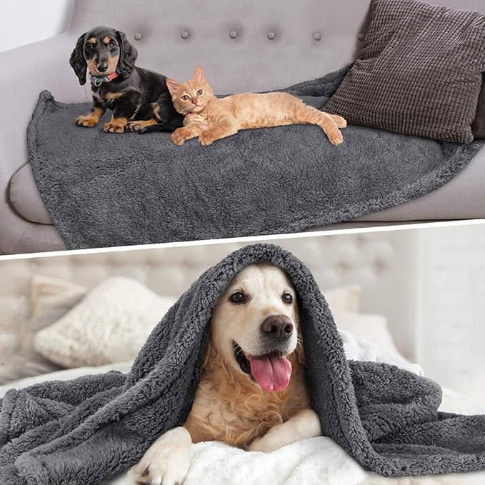 PetAmi Fluffy Waterproof Dog Blanket for Small Medium Dogs, Soft Warm Pet Sherpa Throw Pee Proof Couch Cover, Reversible Cat Puppy Bed Blanket Sofa Protector, Plush Washable Pad (Grey, 24x32)