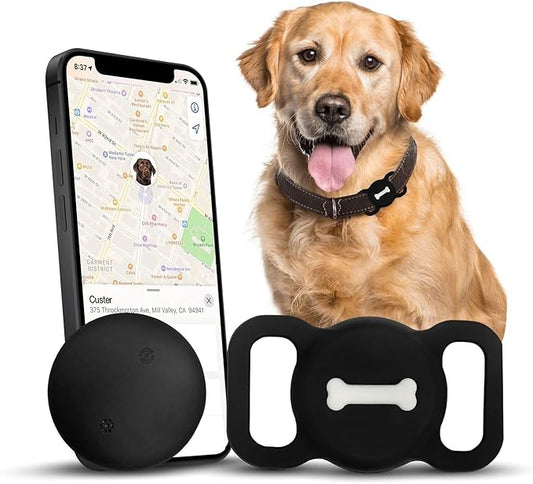 Smart Pet Tracker, Dog Tracker with Black Collar Holder, Smart Tag for Seamless Location Tracking, Work with Find My (Black)