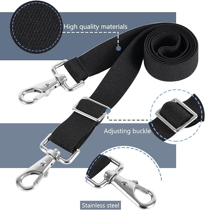 Horse Blanket Sheet Leg Straps, Replacement Stretchy Belly Strap with Double Swivel Snaps, Adjustable Length from 24 to 42 Inch Black(2 Pcs) (Two Side Snaps)