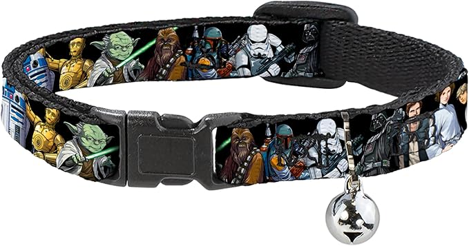 Star Wars Cat Collar, Breakaway Collar with Bell, Star Wars Classic Character Poses Black, 8.5 to 12 Inches 0.5 Inch Wide