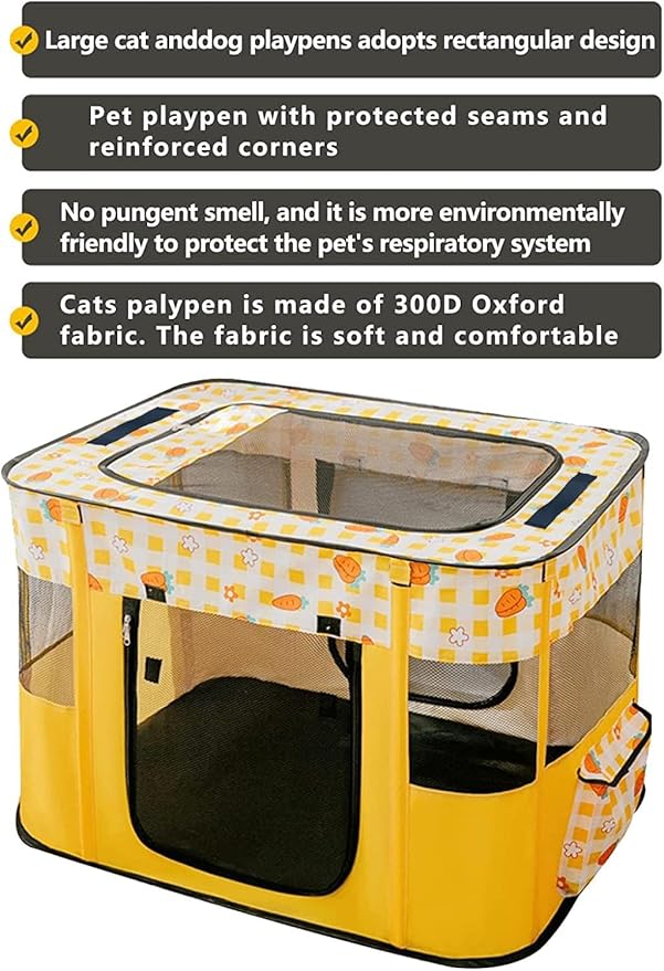 Puppy Playpen, Portable Dog Play Pen, Sturdy Cat Playpen, Foldable pop up pet Tent, Pet Playground Indoor/Outdoo (Yellow, Medium)