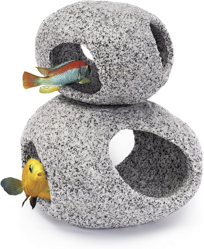 Penn-Plax Deco-Replicas Granite Aquarium Ornament & Hideaway 2 Piece Set – Realistic Stone Appearance – Safe for Freshwater and Saltwater Tanks – Large & Extra Large