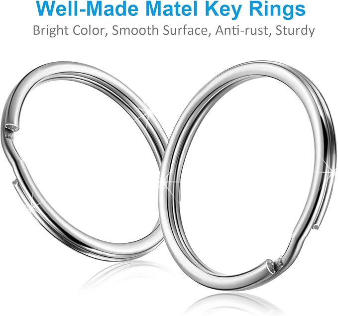Split Key Ring Circle Assorted, Round Keyring Durable 5 Sizes (1/2 inch, 3/4 inch,1 inch, 1.25 inch, 1.38 inch)