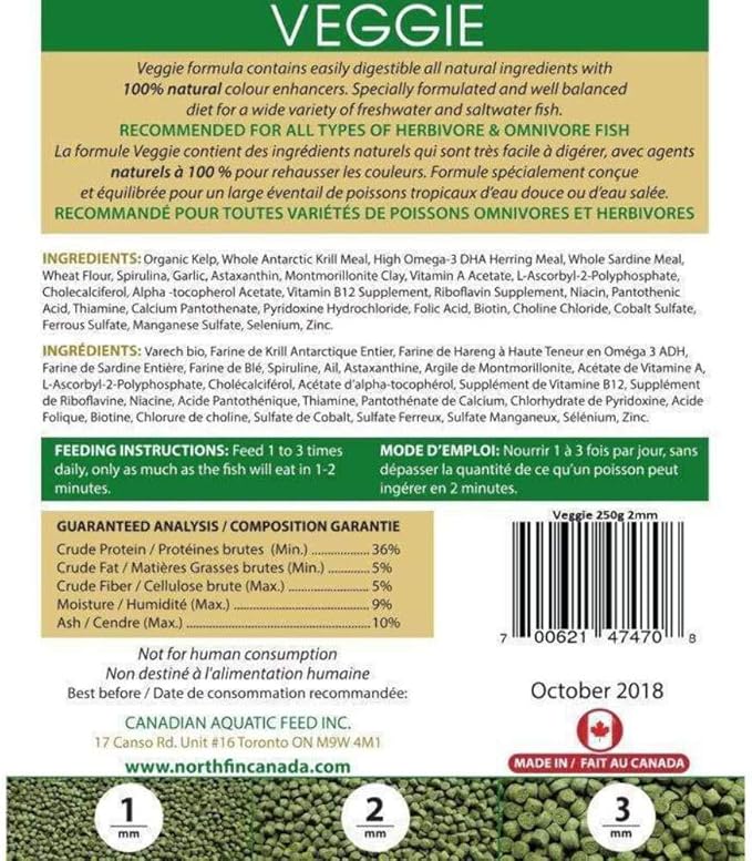 Northfin Fish Food Veggie Formula Slow Sinking Pellets (1mm 500g)