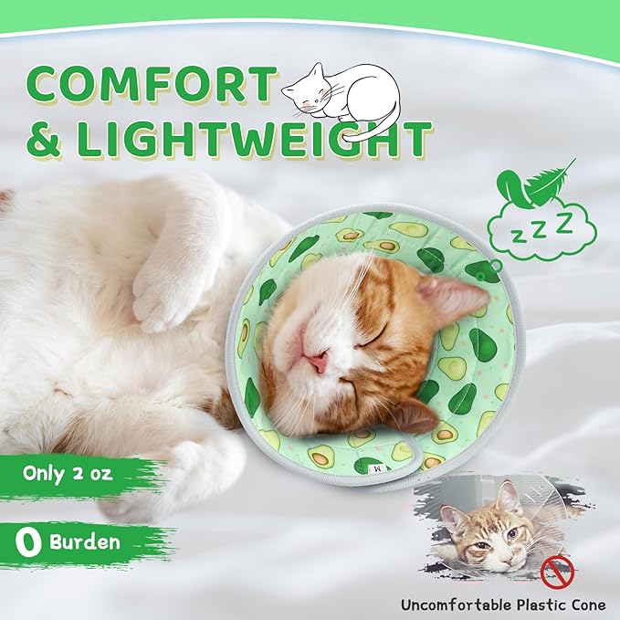 Cat Cone, Adjustable Cat Cone Collar Soft to Stop Licking, Foldable Cute Cat Cone Alternative, Water Resistant Neck Cone for Cats, Lightweight Cat Recovery E Collar for Cat Kitten（Green, M-01