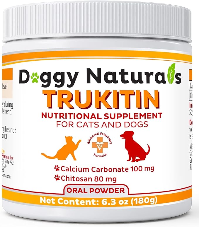 Trukitin Chitosin Based Phosphate Binder for Cats & Dogs – All Natural Human Grade Ingredients for Renal Support Supplement with Calcium Carbonate Oral Powder (Made in U.S.A)